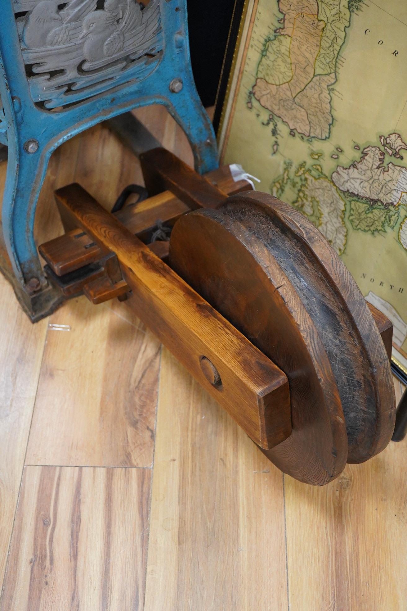 A 1960's Japanese Oshidori cast iron ice press, 90cm high